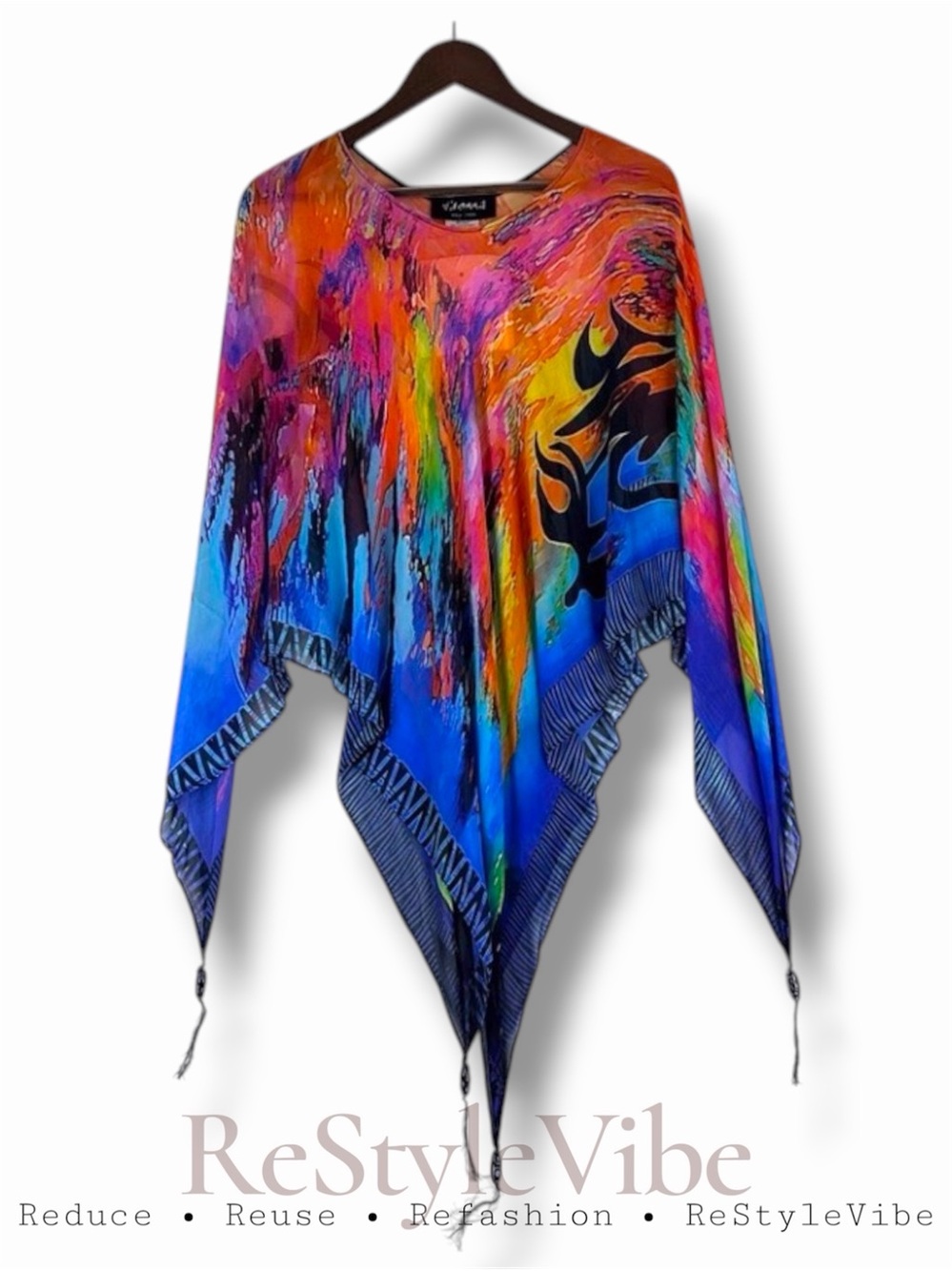 DILEMMA NEW YORK Women’s Size O/S Poncho Silk Art NWT Picasso-2 Style Beads